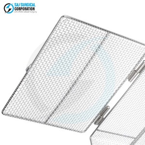 Stainless Steel Manual Wire <b>Mesh</b> <b>Basket</b> Locking Lid Durable Reusable Hospital Sterilization Storage Secure Surgical Instrument - Product Image 5