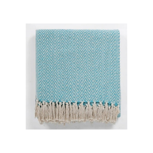 Plaid de canapé en viscose de bambou bleu à pompons, motif chevrons, 60x80 pouces, toucher doux, idéal pour toutes les saisons et respirant - Product Image 3