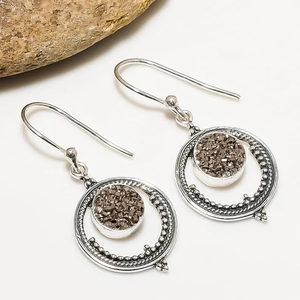 Pendientes de aro bohemios hechos a mano de Plata de Ley 925 de la mejor calidad, Drusy de ágata de titanio negro, precio directo de fábrica, regalo cristiano para - Product Image 2