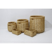 Ensemble de 5 paniers en jacinthe d'eau naturelle, faits à la main, durables et de haute qualité - 3 + 2 paniers pliables pour le rangement, taille personnalisable
