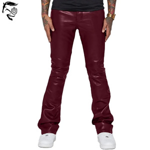 Nouveaux hommes en cuir PU Skinny Fit élastique mode pantalon moto pantalon bouton mouche mince Streetwear empilé Flare conception - Product Image 5