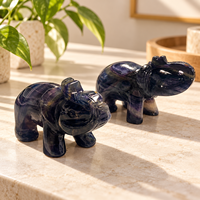 Figurine d'éléphant en fluorite de 9 cm, sculptée, polie, cristal violet bleu, pour la décoration intérieure et les collectionneurs de cristaux