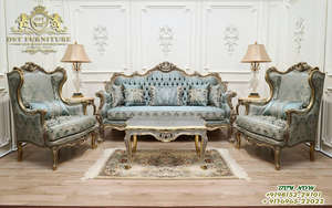 Luxurious 7-Seater High Back <b>Sofa</b> Set Hand Carved Teak Wood Furniture for Living Room <b>Gold</b> Polish High Quality Home Decor - Product Image 6