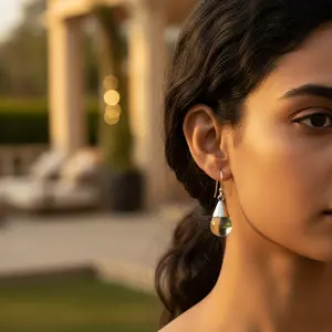 ต่างหูแพลตตินัมทรงห่วงแบบคลาสสิก ประดับพลอยสีเหลือง รูปทรงหยดน้ำ พร้อมตะขอเกี่ยว เหมาะสำหรับเป็นของขวัญ - Product Image 3