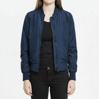 Blouson Bomber Femme Grande Taille Décontracté Chic Bleu Marine Zippé Style Aviateur Tissé Coupe-Vent Respirant Thermique en Nylon
