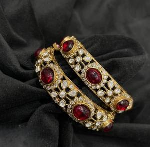 Polki Bracelet Matt <b>Gold</b> Polish Brass <b>Jewellery</b> <b>Set</b> for Weddings Parties Size Options 2.4 2.6 <b>Gold</b> Plated Fashion Jewelry Gifts - Product Image 1