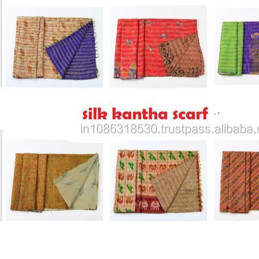 Kantha Zijden Sari Sjaal Dupatta Hals Wrap Indian Handgemaakte Steek Kantha Litteken Vintage Patchwork Zijden Sari Stola Vrouwen Sjaal