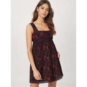 Handloom Cotton Boho Mini <b>Dress</b> for Women Elegant Fashion with Square Neckline <b>Elastic</b> Waist Sizes XS XL Breathable Mini <b>Dress</b> - Product Image 1