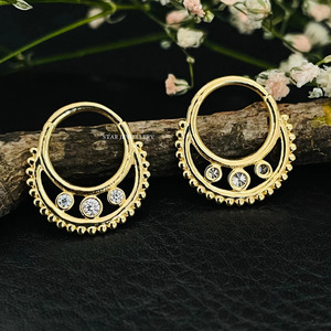 14K Solid <b>Gold</b> Bezel Set Natural Diamond Daith Piercing FIne Jewelry. - Product Image 3