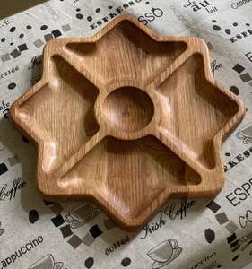 Wooden Round <b>Chip</b> and Dip <b>Tray</b> with Three Divided Sections Stylish Snack and Dip Serving Platter latest - Product Image 6