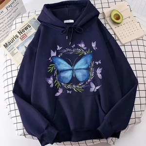 เสื้อฮู้ดพิมพ์ลายผีเสื้อแฟชั่น2025สเวตเชิ้ตแบบสวมหัวแขนยาวลำลองมีฮู้ดสำหรับฤดูใบไม้ร่วงและฤดูหนาว - Product Image 2