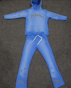 Mélange de coton éponge français personnalisé unisexe poids lourd 100% coton pantalons de survêtement et ensemble de sweat à capuche hommes 600gsm 800gsm ensemble de sweats à capuche - Product Image 3
