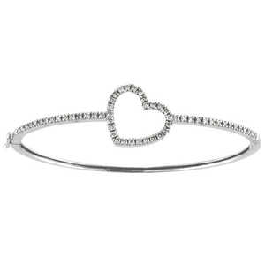 Brazalete de Oro Blanco de 14k con Diamantes en Forma de Corazón, 1.00ctw de Diamantes Blancos, Accesorio de Joyería Elegante y Lujoso - Product Image 1