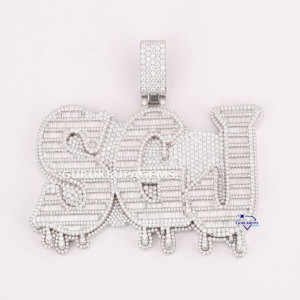 Pendentif personnalisé lettre bling 14KT en or blanc massif SGJ dégoulinant de style hip hop glacé avec diamants cultivés en laboratoire pour bijoux de luxe - Product Image 1