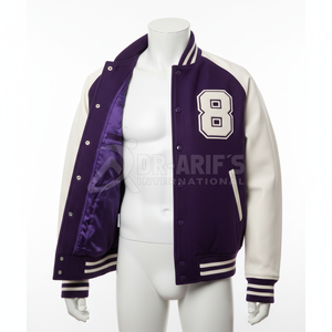 Veste universitaire violette pour homme avec broderie couronne sur le dos, coupe classique, pour l'automne, veste brodée style letterman pour homme - Product Image 3