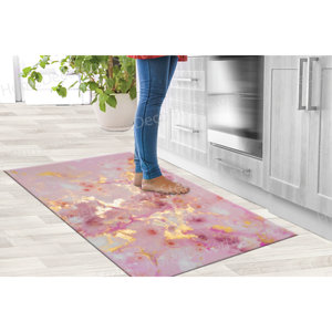 Alfombra Brillante - Alfombras Doradas Elegantes, Alfombra Estampada de Mármol Rosa y Dorado, Alfombra Delgada No Tejida - Product Image 2