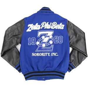 Vestes universitaires pour femmes, patchs en chenille, broderie, Zeta Phi Beta, décontractées, couleur contrastée, corps en laine, manches en cuir, veste de sororité - Product Image 2