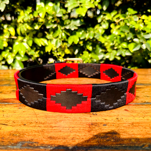 Ceinture en cuir de polo pour jeunes à fil brillant rouge et noir avec cuir de buffle d'eau 35MM de largeur unisexe - Product Image 6