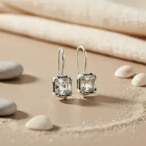 Women's Daily Wear <b>Square</b> Cut 925 Silver <b>Earrings</b> Pear Cut <b>Diamond</b> 14K 18K Gold Plated Rose Gold Main Stone Trendy Gold Plated - Product Image 2
