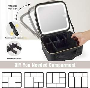 Trousse de maquillage de voyage avec bande Velcro Miroir de maquillage LED éclairé amovible Cadeau avec séparateur séparable - Product Image 4