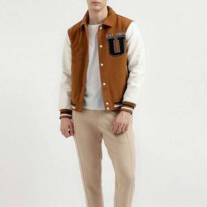 เสื้อแจ็กเก็ตเบสบอลสำหรับผู้ชายเสื้อหนังแกะแขนยาวแบบปรับแต่งได้แผ่นปะทำจากวัสดุ - Product Image 4