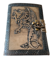 Dragón de fuego en relieve organizador Personal hecho a mano diario de cuero genuino hermoso cuaderno para la universidad libro de sombras cuaderno