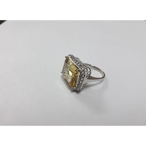 Shah Gems Women's <b>925</b> Sterling <b>Silver</b> Solitaire <b>Ring</b> Natural Smoky Quartz White Topaz Emerald Cut Rhodium Plating Everyday Wear - Product Image 3