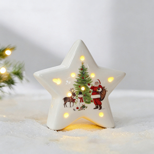 Decoración Navideña de Porcelana, Santa Claus de Cerámica Iluminado con Patrón de Estrellas, Adornos Navideños para el Hogar - Product Image 1
