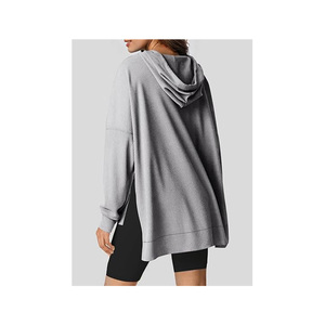 Nouveau femmes sweat à capuche zippé haute rue unisexe style Double poches surdimensionné pulls amples vêtements d'extérieur haut - Product Image 2