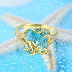 Jeulia Lucky Day Dolphin <b>Emerald</b> Cut Sterling <b>Silver</b> Fashion <b>Ring</b> - Product Image 4