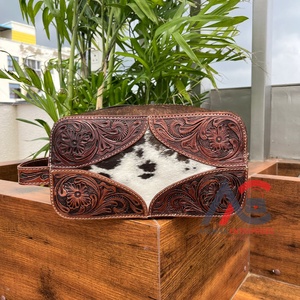 Nueva bolsa de cosméticos de viaje de cuero para el cabello de alta calidad al por mayor, bolsa organizadora de maquillaje de cuero genuino occidental para mujer - Product Image 1