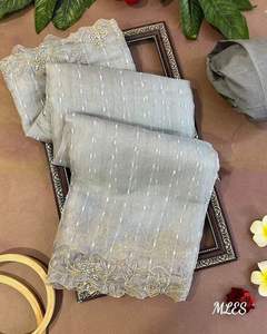 NUEVO JUTE ORGANZA Sari Multi bordado trabajo con piedra y seda cruda bordado trabajo blusa - Product Image 3