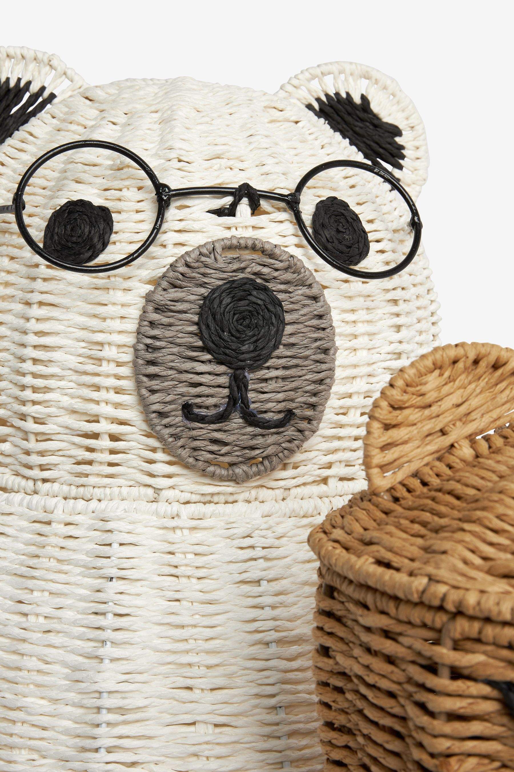 Grazioso Cestino Portaoggetti In Corda Di Cotone Robusto Con Motivo Orso E Panda, Accessorio Per Giocattoli, Vestiti, Organizer Per La Casa