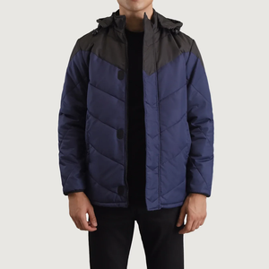 Chaqueta de invierno de alta calidad para hombre, nueva capucha informal acolchada de algodón, parte superior a prueba de viento, cierre de cremallera de lona, revestimiento sólido con logotipo frontal - Product Image 1