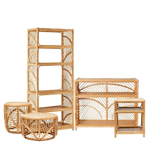 Tabouret en rotin fabriqué à la main Design de feuille Table d'appoint en bambou naturel Meubles en rotin de bohème faits à la main pour la décoration intérieure extérieure - Product Image 4