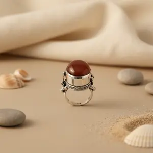 Bague en malachite ovale plaquée rhodium pour femmes - sertie en argent 925 - Product Image 1