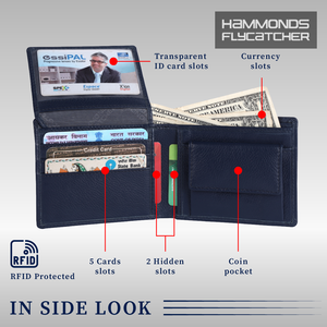 Cartera plegable moderna de cuero genuino Vintage para hombre con protección RFID y forro de tela-Capacidad azul de 5 tarjetas - Product Image 5