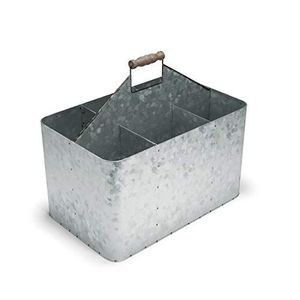 Portable galvanized kitchen caddy for holding <b>cutlery</b> napkins condiments bottles suitable for rustic farmhouse dining tables - Product Image 1