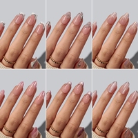 BTArtbox doux Gel XCOAT 3D Floral presse sur les ongles en gros court amande fait à la main bleu français pointe faux ongles