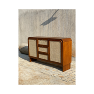 Buffet en bois de porte en rotin de haute qualité avec trois tiroirs et deux portes Buffet de meubles de maison vintage d'Indonésie - Product Image 3