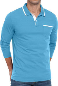 Camisa Clásica Casual de Punto para Hombre, 100% Algodón, Cuello Golf, Antiarrugas, con Bolsillo, Manga Corta, Color Liso - Product Image 4