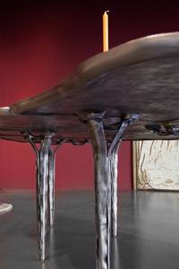 Table Oste Table de salle à manger moderne irrégulière en béton avec pieds en métal uniques Mobilier contemporain Salon Cuisine Restaurant - Product Image 6