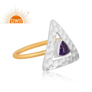 Dernière conception faite à la main 18K plaqué or naturel améthyste pierre précieuse triangulaire empilable bague fabricant de bijoux personnalisés - Product Image 3