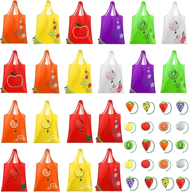 वियतनाम फैक्टरी फैशन डिजाइन पुन: प्रयोज्य फोल्डेबल शॉपिंग बैग फल स्ट्रॉबेरी के आकार का टोट बैग पाउच के साथ