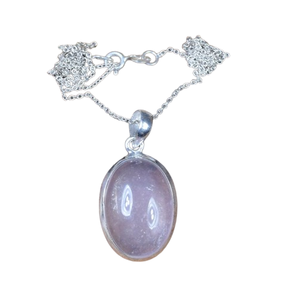 Pendentif en argent sterling 925 plaqué rhodium Quartz rose pierre précieuse ovale couleur rose cadeau de mariage parfait '925' bijoux estampillés - Product Image 1