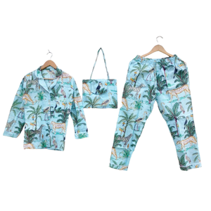 Traje de noche con bolsa L/XL suave algodón estampado Mujer estética camisa pijama suave verano/invierno traje de baño 100% algodón Pijama conjunto - Product Image 1