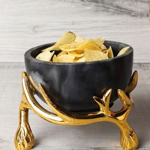 Black Solid Marble Bowl with Antler Gold <b>Stand</b> Eco-Friendly & <b>Microwave</b> Safe Clean with Hot Soapy Water - Product Image 2