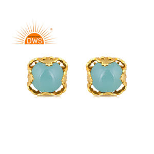 Dernière conception faite à la main 18K plaqué or naturel Aqua calcédoine pierres précieuses boucle d'oreille fabricant de bijoux - Product Image 1