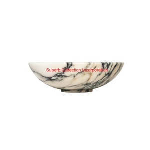 Bol décoratif en marbre blanc sculpté à la main, conception de fleur plissée élégante, pièce maîtresse de service de fruits en pierre naturelle pour la décoration intérieure - Product Image 4