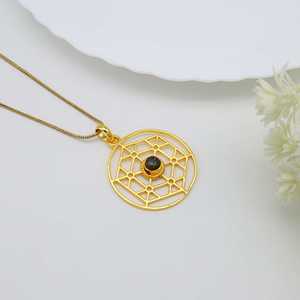 Trendy Design Top Choice Pendant Boho Geometric Necklace Women Brass Mandala Jewelry 18k Plated Labradorite Wholesale/OEM/ODM - Product Image 2